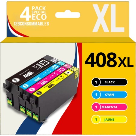 ✅ Pack compatible avec Epson 408L, 4 cartouches couleur pack en stock
