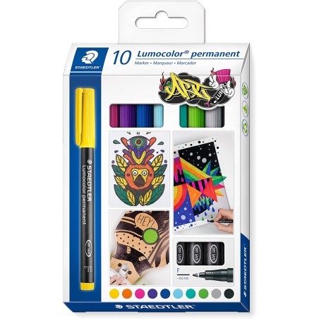 ✅ Staedtler Lot de 10 marqueurs permanents couleur en stock