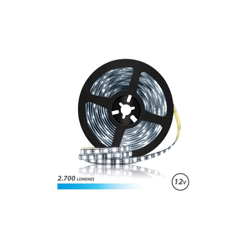 Ruban LED Elbat 12V 2700lm - Lumière Froide 6500K - 30 Leds par Mètre - Longueur 5m