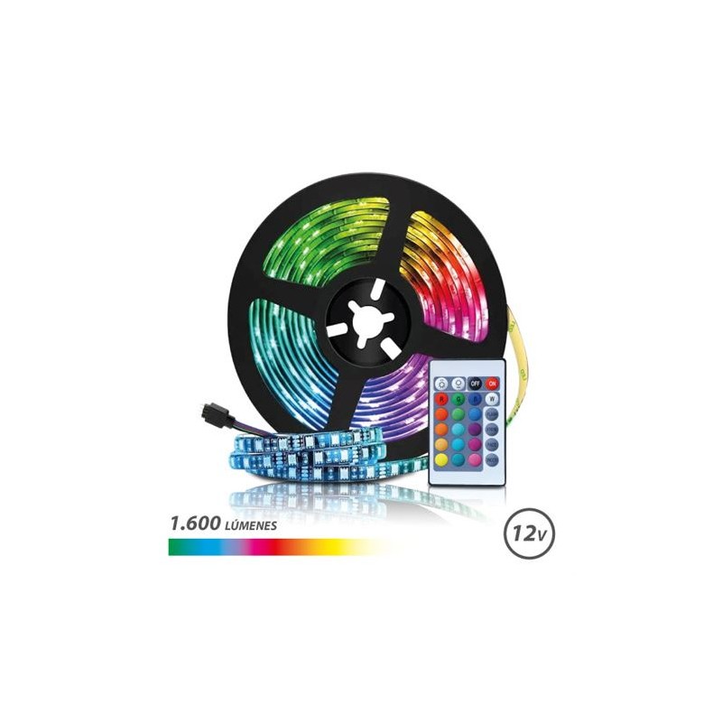 Ruban LED Elbat RGB 12V 1600lm - 30 Leds par Mètre - Télécommande - Longueur 3m