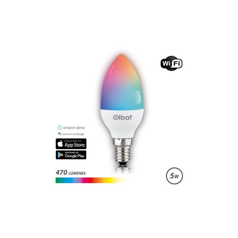 Elbat Smart Wi-Fi Ampoule Bougie LED C37 E14 5W 470lm RGB - Température 2700K à 6000K - Commande Vocale - Télécommande - 3