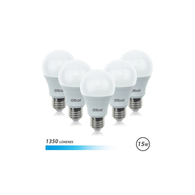Elbat Pack de 5 Ampoules LED A60 15W E27 1350lm - 6500K Lumière Froide Elbat Pack de 5 Ampoules LED A60 15W E27 1350lm - 6500K Lumière Froide