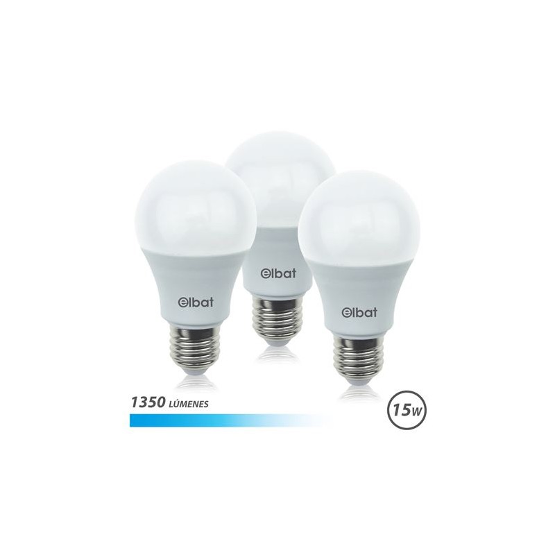 Elbat Pack de 3 Ampoules LED A60 15W E27 1350lm - 6500K Lumière Froide
