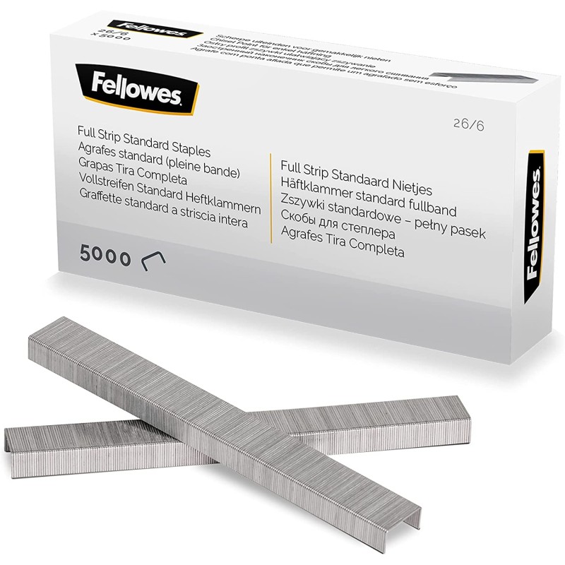 Fellowes Agrafes 26/6 - Pleine charge - Capacité environ 25 feuilles - Boîte de 5000 Fellowes Agrafes 26/6 - Pleine charge - Capacité environ 25 feuilles - Boîte de 5000