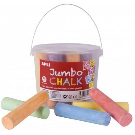 Apli Lot de 20 Craies Jumbo Ø 25 x 105 mm - Adaptées à un Usage Scolaire - Couleurs Assorties