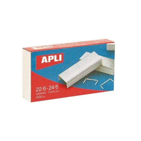 ✅ Apli Staples 22/6 - 24/6 galvanisé - Capacité d'agrafage environ 20 feuilles - Boîte de 1000 agrafes couleu en stock
