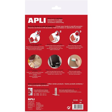 Apli Lot de 3 Protèges Livres à Rabat Ajustable 290 mm - PVC - Couverture en 3 Étapes