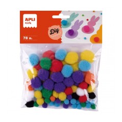 ✅ Apli Pack 78 Pompons, Assortiment couleur en stock