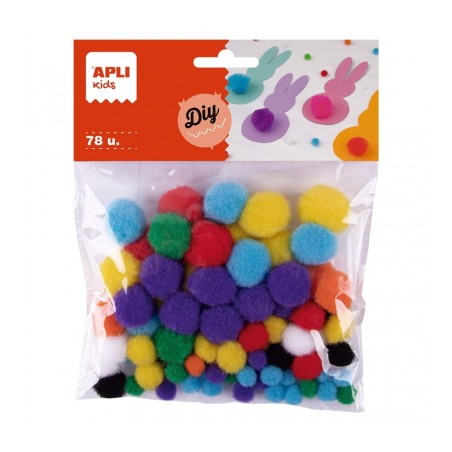 ✅ Apli Pack 78 Pompons, Assortiment couleur en stock
