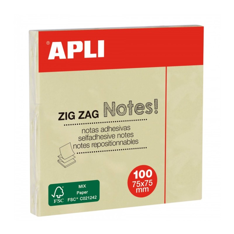 Apli Classic Bloc de 100 Notes Autocollantes Zigzag 75 x 75 mm - Couleur Jaune Apli Classic Bloc de 100 Notes Autocollantes Zigzag 75 x 75 mm - Couleur Jaune