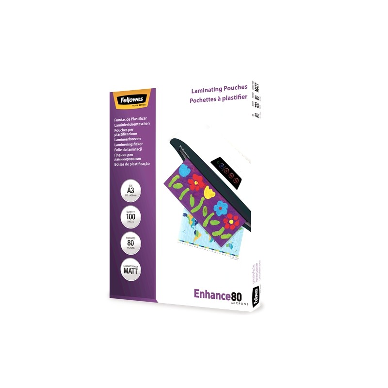 Fellowes Lot 100 Pochettes A3 Mates, 80 microns