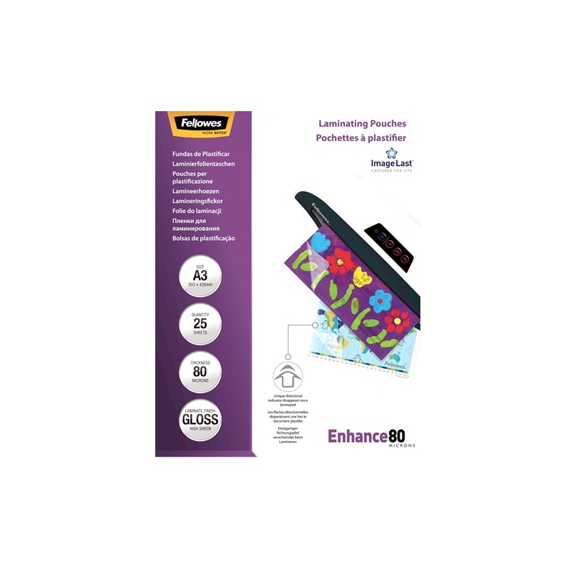 Fellowes Lot 25 Pochettes A3, 80 microns