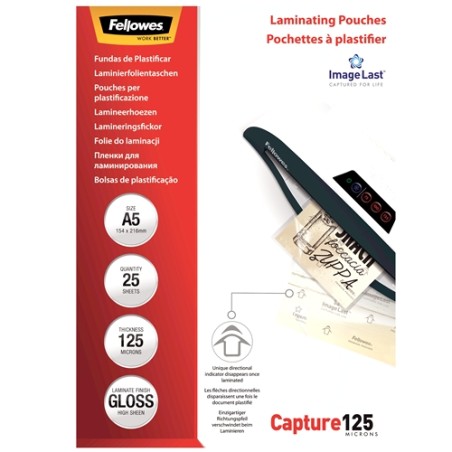 ✅ Fellowes Lot 25 Pochettes A5, 125 microns couleur en stock