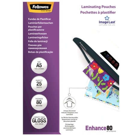 ✅ Fellowes Lot 25 Pochettes A5, 80 microns couleur en stock