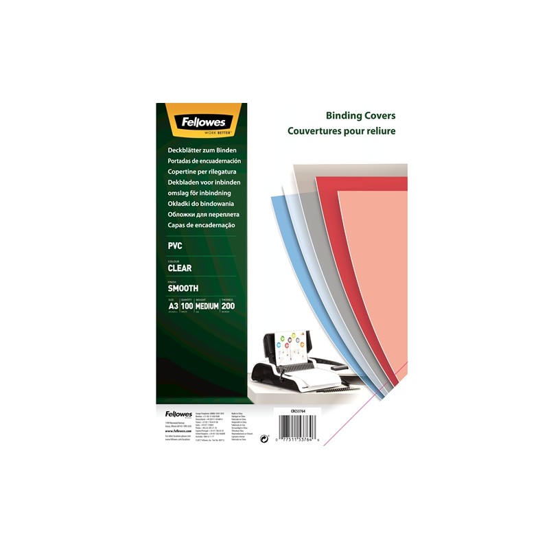 Fellowes Lot de 100 couvertures de reliure PVC A3 - 200 microns - Robuste - Transparent
