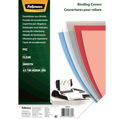 ✅ Fellowes Lot de 100 couvertures de reliure PVC A3 - 200 microns - Robuste - Transparent couleur en stock