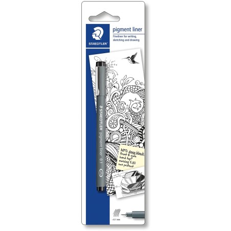 ✅ Staedtler Pigment Liner 308 Blister avec marqueur calibré - Ligne 0,2 mm - Pointe sertie en métal - Couleur en stock