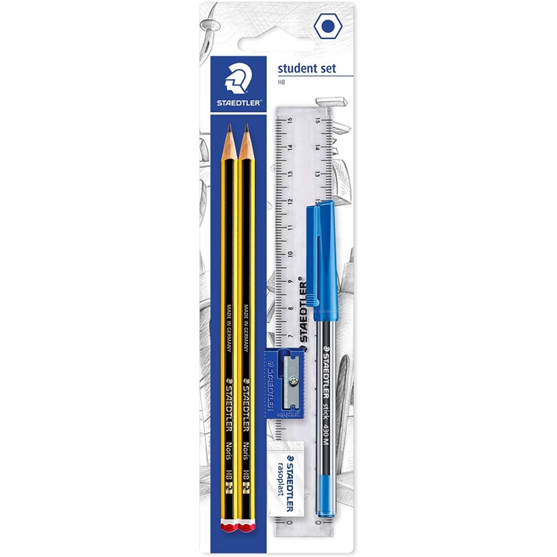 Crayons graphite 2HB Noris + stylo bleu + gomme | Staedtler