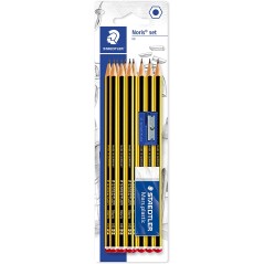 ✅ Staedtler Noris 120 Lot de 10 crayons graphite hexagonaux 2HB + 1 gomme plastique 526 50 + 1 taille-crayon 510 en stock