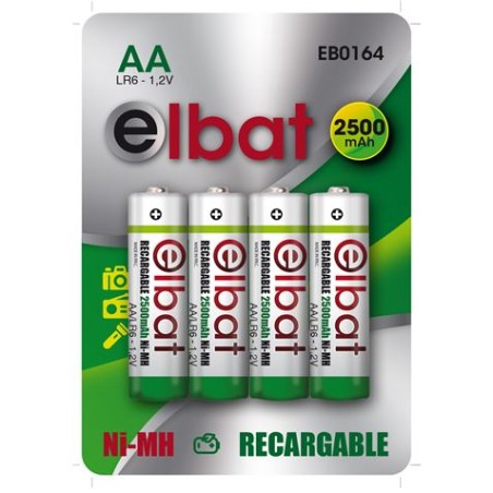 ✅ Elbat Pack de 4 Piles Rechargeables LR6 AA 2500mAh couleur en stock