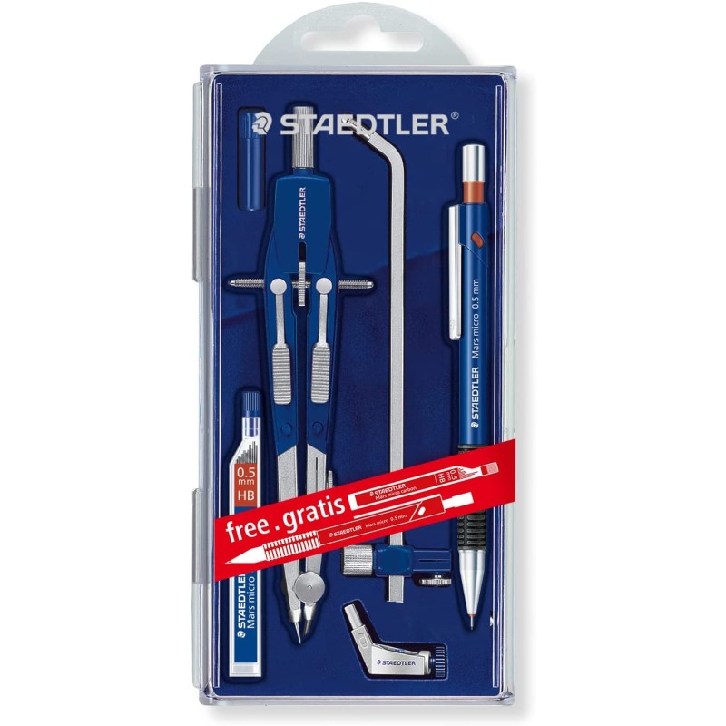 Compas de précision Staedtler Mars 552 02 - Diamètre maximum 350 mm - Boussole à réglage rapide - Pieds articulés - Aiguille