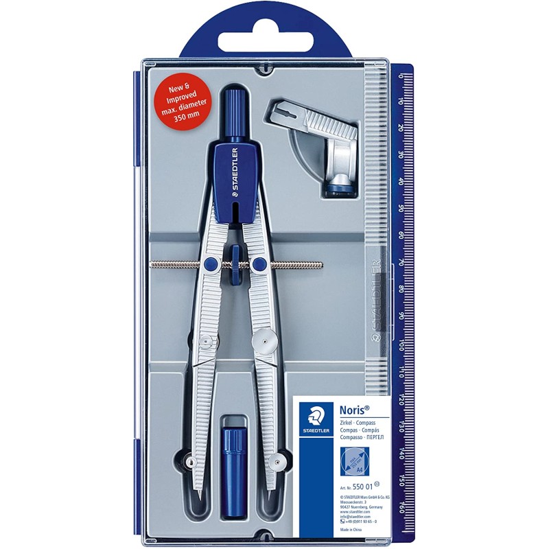 Compas de précision Staedtler Noris 550 01 - Aiguille et mine interchangeables - Mécanisme de réglage rapide Compas de précision Staedtler Noris 550 01 - Aiguille et mine interchangeables - Mécanisme de réglage rapide