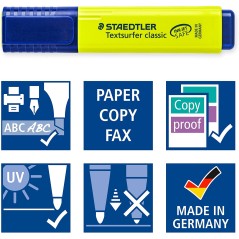 surligneur jaune capuchon bleu Staedtler