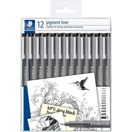 ✅ Staedtler Pigment Liner 308 Lot de 12 stylos couleur en stock
