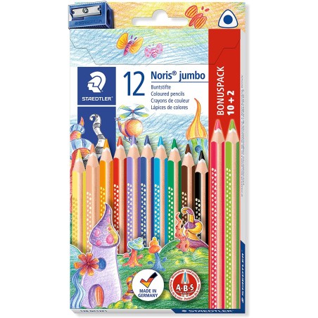 ✅ Staedtler Jumbo Noris 128 Lot 12 Crayons Assortis couleur en stock