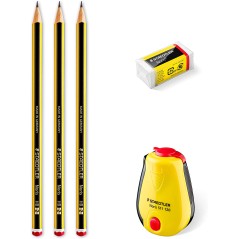 Crayons graphite hexagonaux Staedtler Noris 120 | Pack de 3 + gomme