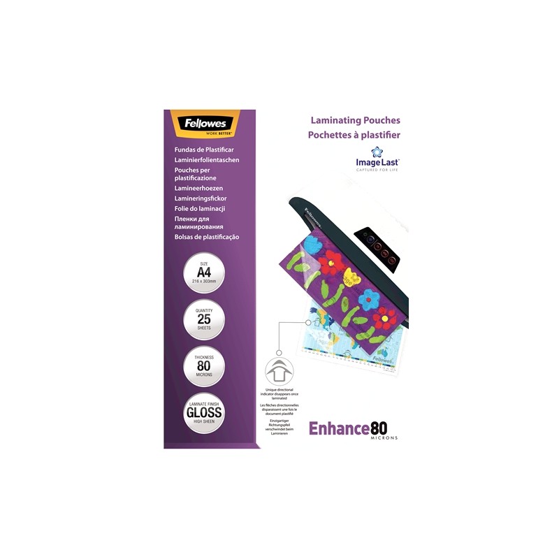 Fellowes Lot de 25 pochettes de plastification brillantes A4 - 80 microns - Haute qualité - Transparent