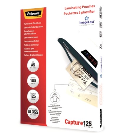 ✅ Fellowes Lot 100 pochettes de plastification brillantes A5 - 125 microns - Haute qualité - Transparent en stock