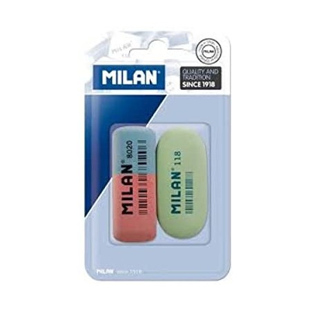 Gommes Milan 8020 et 118 pack de 2 pour papeterie