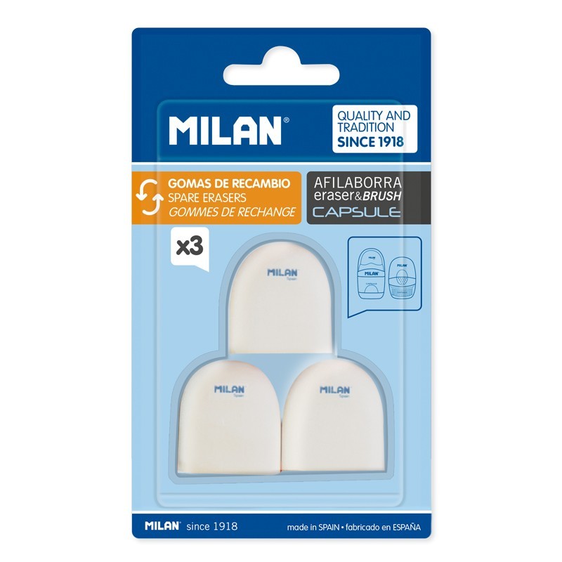 Recharges gommes pour taille-crayon Milan pack de 3 Recharges gommes pour taille-crayon Milan pack de 3