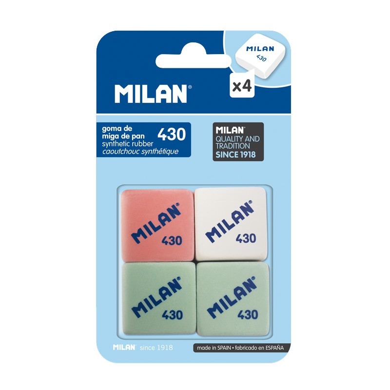 Gomme souple Milan 430 lot de 4 pour papeterie Gomme souple Milan 430 lot de 4 pour papeterie
