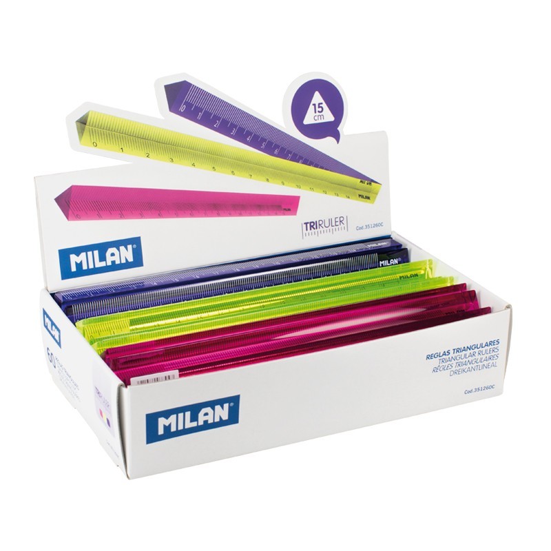 Présentoir Milan de 60 Règles Triangulaires - Longueur 15cm - Plastique - Couleurs Assorties Présentoir Milan de 60 Règles Triangulaires - Longueur 15cm - Plastique - Couleurs Assorties