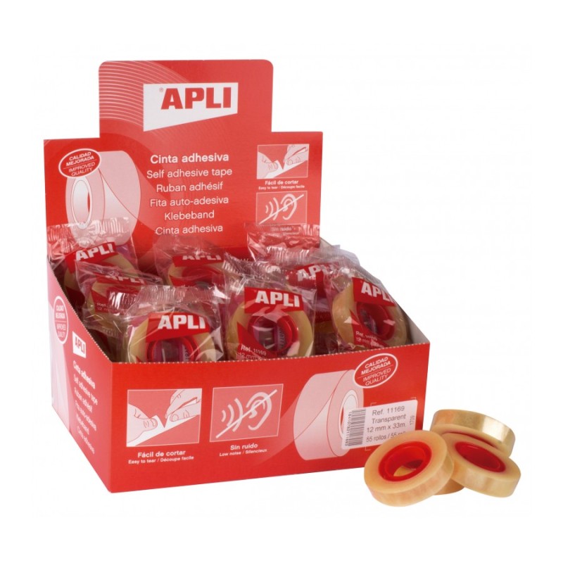 Apli Lot de 55 Rubans Adhésifs Transparents 12 mm x 33 m Apli Lot de 55 Rubans Adhésifs Transparents 12 mm x 33 m