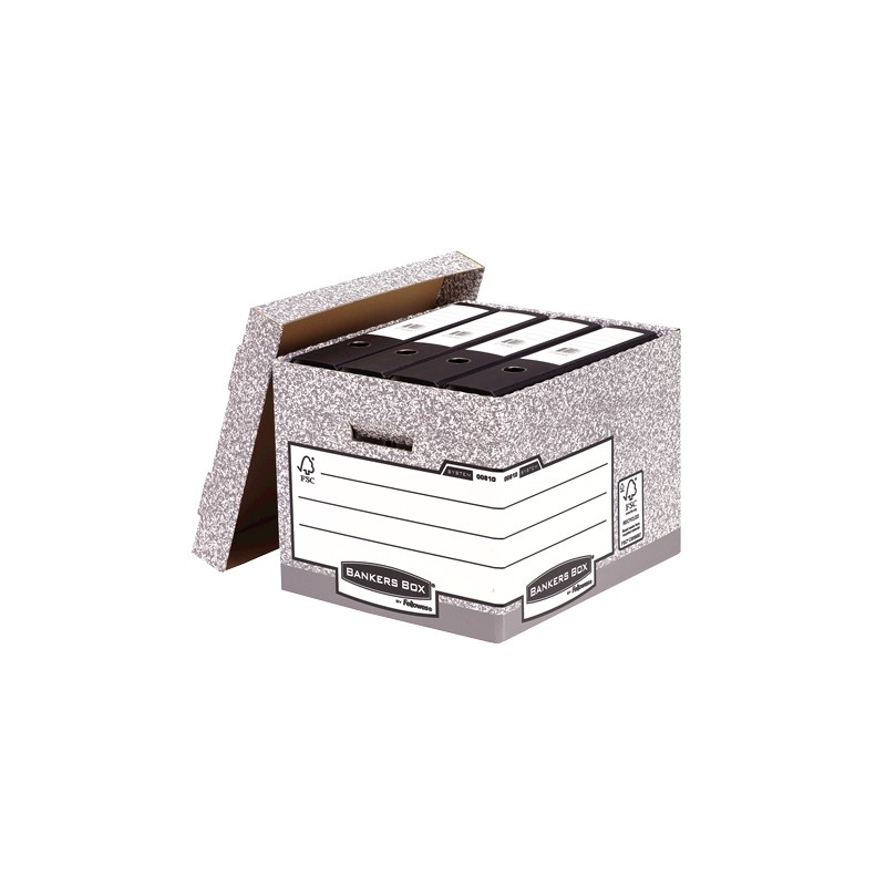 LOT de 10 Conteneur de fichiers Fellowes Bankers Box - Fastfold Self Assembly - Carton recyclé certifié FSC - Couleur grise