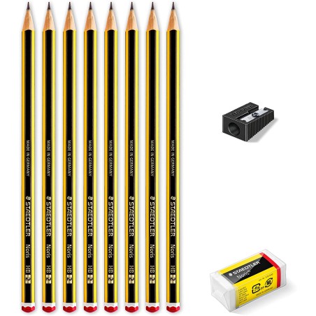 Crayons graphite HB Staedtler Noris 120 — pack de 8 — gomme, taille-crayon