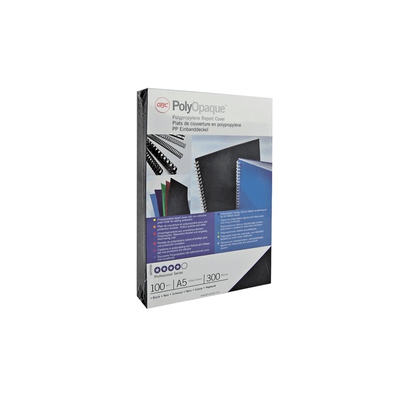 GBC PolyOpaque Pack de 100 Couvertures de Reliure A4 - 300 Microns - Couleur Noir