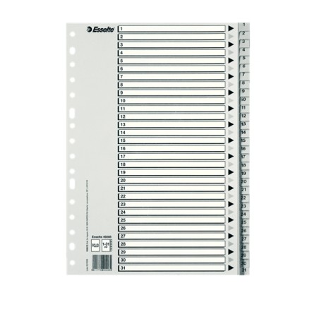 ✅ LOT de 25 Esselte Sachet de 25 Index Numériques Plastique - Onglets 1 à 31 - Multi-trous - Format Folio - Co en stock