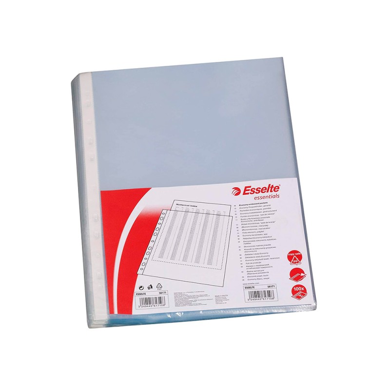 Lot 100 Protège-Doc. Esselte A4, 16 Trous, 80µm