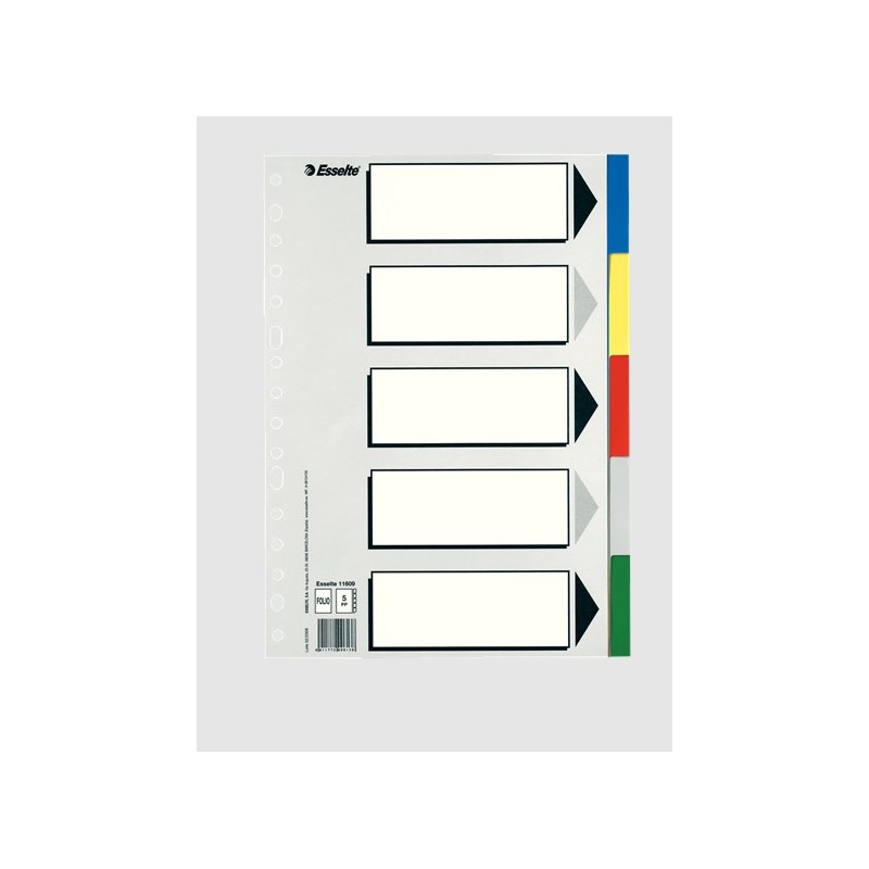 Intercalaires Plastique Esselte - 5 Onglets / 5 Couleurs - Multi-trous - Format Folio Intercalaires Plastique Esselte - 5 Onglets / 5 Couleurs - Multi-trous - Format Folio