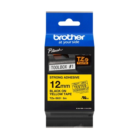 ✅ Brother TZeS631 Original Ruban d'étiquettes plastifiées super adhésives - Texte noir sur fond jaune - Large en stock