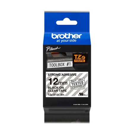 ✅ Brother TZeS131 Ruban d'étiquette laminé super adhésif original - Texte noir sur fond transparent - Largeur en stock