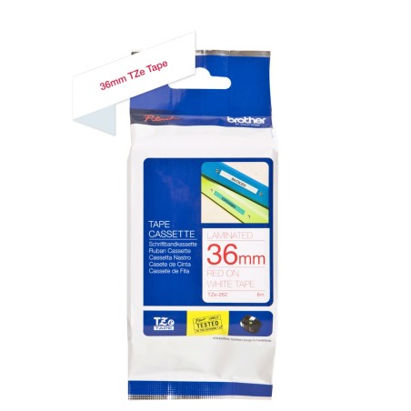 ✅ Brother TZe262 Original Ruban d'étiquettes laminées - Texte rouge sur fond blanc - Largeur 36 mm x 8 mètres en stock