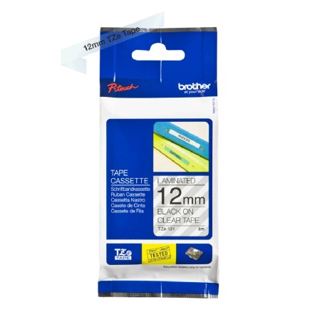 â Brother TZe131 Original Ruban d'Ã©tiquettes laminÃ©es - Texte noir sur fond transparent - Largeur 12 mm x 8 mÃ en stock