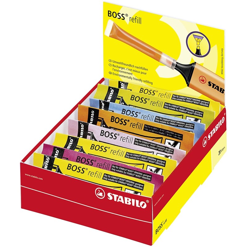Recharges pour marqueurs Stabilo Boss 70 assorties x20 Recharges pour marqueurs Stabilo Boss 70 assorties x20