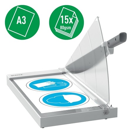 Cisaille à papier Leitz Precision Office A3 - Coupe jusqu'à 15 feuilles - Format A3 - Cutter en acier rectifié avec précision