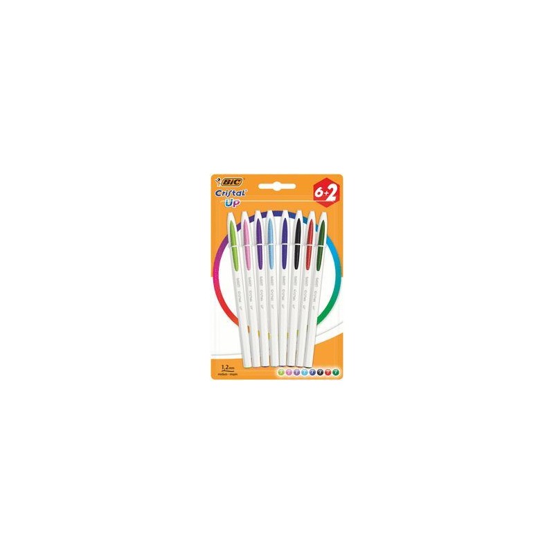 Stylos bille Bic Cristal Up pack de 8 couleurs assorties